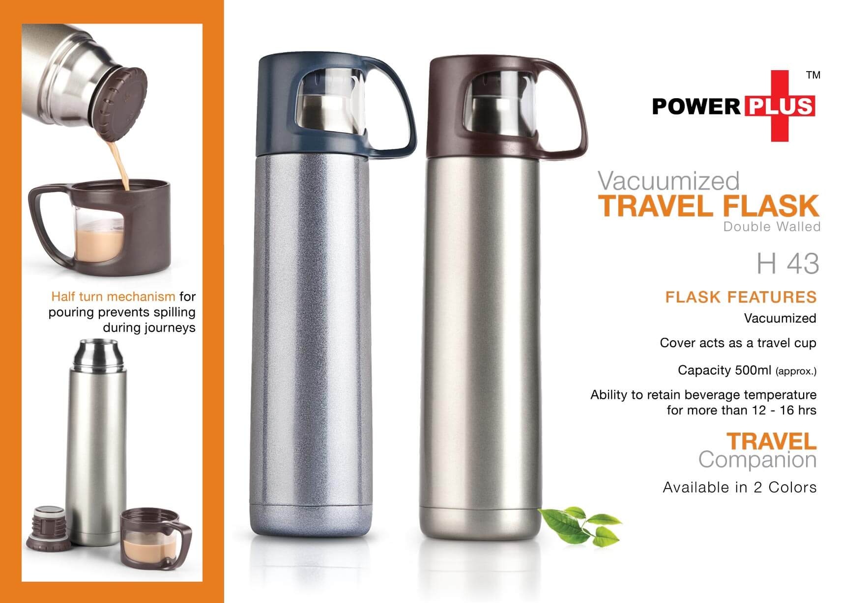 Power plus vaccumized travel flasl(500 ml approx)